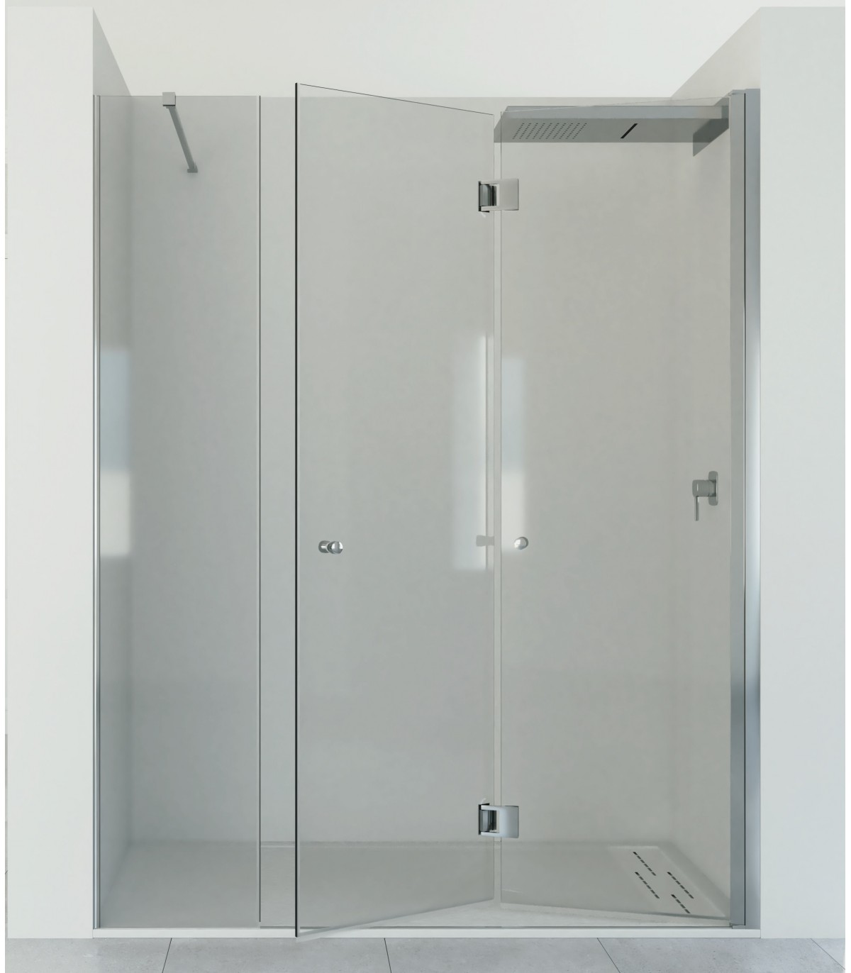 Mampara ducha frontal baño dos puerta plegable con perfil negro mate  ,estilo industrial, 5 mm cristal